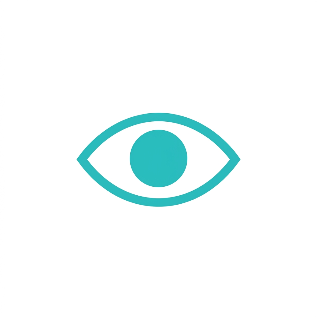 Icon Transparent A minimal modern icon on a perfectly white square canvas. Centered: a white circle with a soft, subtle drop shadow around it. Inside the white circle: a simple eye icon drawn with thick black strokes, no fill. Bold consistent stroke width. The background outside the circle is white. Clean, flat, professional design. No gradients, no decorations.