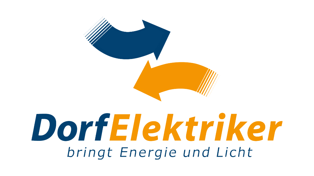 Das vorhandene Dorfelektriker Logo unverändert beibehalten, nur den weißen Hintergrund vollständig transparent entfernen. Logo, Farben, Text und Proportionen exakt erhalten.
