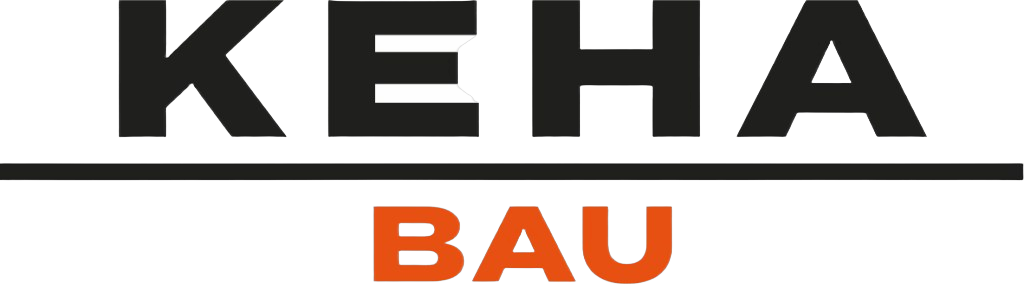 Das vorhandene Keha Bau-Logo unverändert beibehalten und ausschließlich den weißen Hintergrund vollständig transparent machen. Logo, Farben, Text und Proportionen nicht verändern.